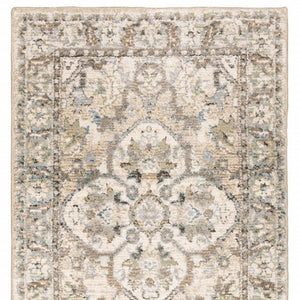 HomeRoots 2' Elegant Beige and Ivory Medallion Runner Rug - Timeless Style for Hallways and Entryways 2'3" x 8' 383656