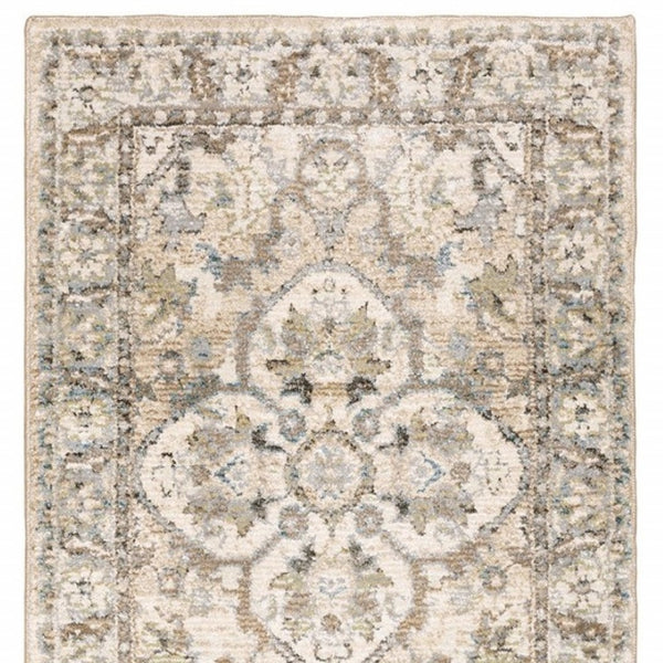 HomeRoots 2' Elegant Beige and Ivory Medallion Runner Rug - Timeless Style for Hallways and Entryways 2'3" x 8' 383656
