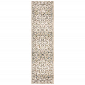 HomeRoots 2' Elegant Beige and Ivory Medallion Runner Rug - Timeless Style for Hallways and Entryways 2'3" x 8' 383656