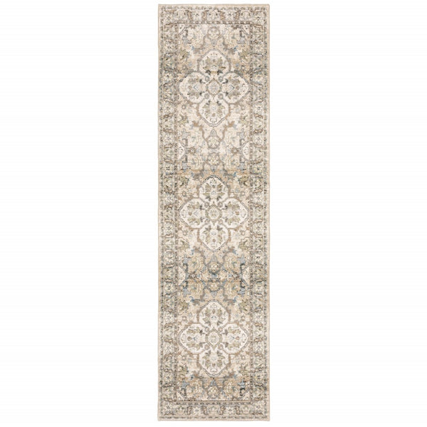 HomeRoots 2' Elegant Beige and Ivory Medallion Runner Rug - Timeless Style for Hallways and Entryways 2'3" x 8' 383656