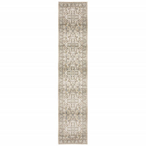 HomeRoots 2' Elegant Beige and Ivory Medallion Runner Rug - Timeless Style for Hallways and Entryways 2'6" x 12' 383657