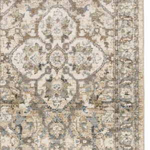 HomeRoots 2' Elegant Beige and Ivory Medallion Runner Rug - Timeless Style for Hallways and Entryways 2'6" x 12' 383657