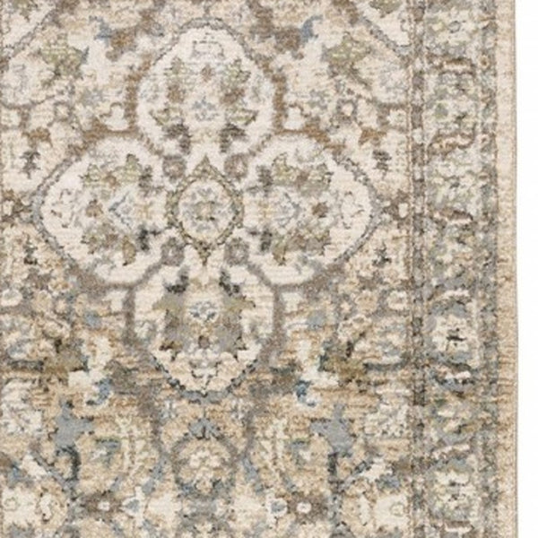 HomeRoots 2' Elegant Beige and Ivory Medallion Runner Rug - Timeless Style for Hallways and Entryways 2'6" x 12' 383657