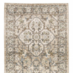 HomeRoots 2' Elegant Beige and Ivory Medallion Runner Rug - Timeless Style for Hallways and Entryways 2'6" x 12' 383657