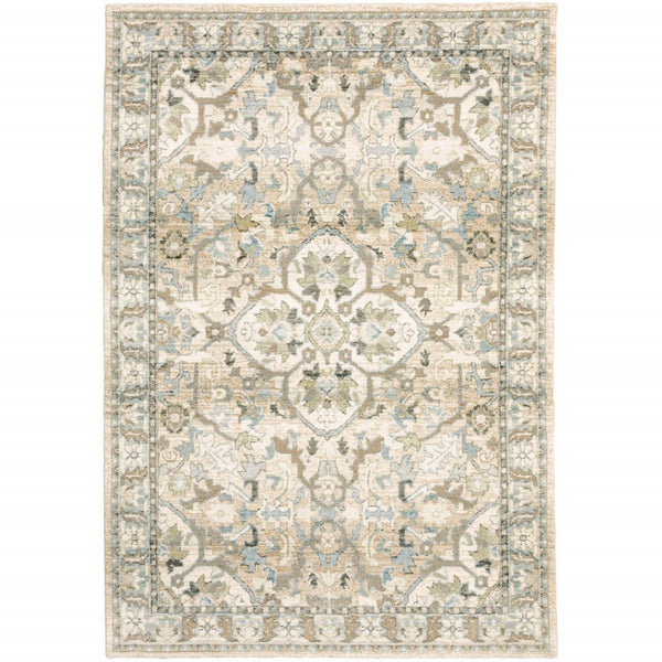 HomeRoots 2' Elegant Beige and Ivory Medallion Runner Rug - Timeless Style for Hallways and Entryways 3'3" x 5'2" 383658