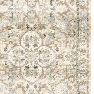 HomeRoots 2' Elegant Beige and Ivory Medallion Runner Rug - Timeless Style for Hallways and Entryways 3'3" x 5'2" 383658