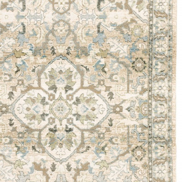 HomeRoots 2' Elegant Beige and Ivory Medallion Runner Rug - Timeless Style for Hallways and Entryways 3'3" x 5'2" 383658