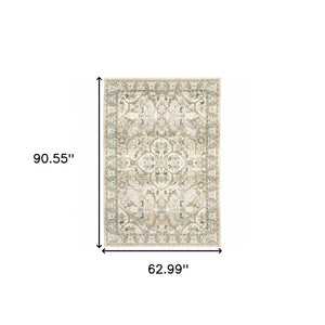 HomeRoots 2' Elegant Beige and Ivory Medallion Runner Rug - Timeless Style for Hallways and Entryways 5'3" x 7'3" 383659