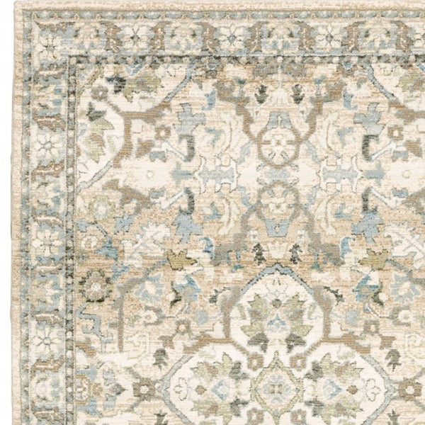 HomeRoots 2' Elegant Beige and Ivory Medallion Runner Rug - Timeless Style for Hallways and Entryways 5'3" x 7'3" 383659