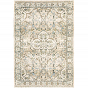 HomeRoots 2' Elegant Beige and Ivory Medallion Runner Rug - Timeless Style for Hallways and Entryways 6'7" x 9'6" 383660