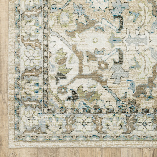HomeRoots 2' Elegant Beige and Ivory Medallion Runner Rug - Timeless Style for Hallways and Entryways 6'7" x 9'6" 383660
