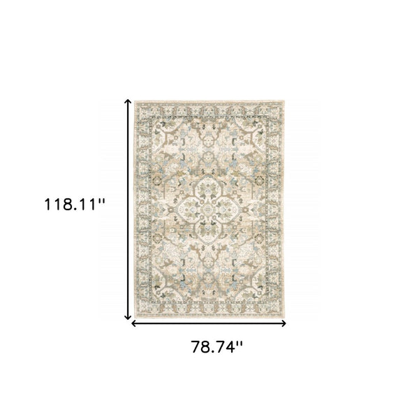 HomeRoots 2' Elegant Beige and Ivory Medallion Runner Rug - Timeless Style for Hallways and Entryways 6'7" x 9'6" 383660
