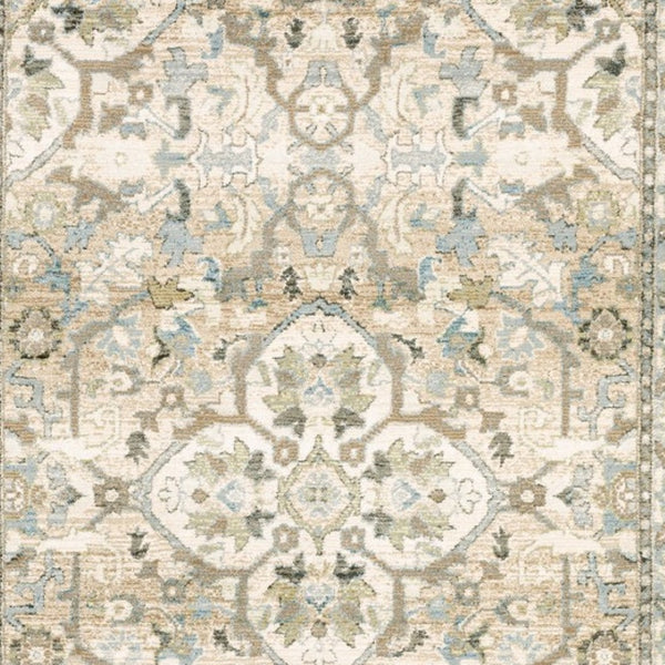 HomeRoots 2' Elegant Beige and Ivory Medallion Runner Rug - Timeless Style for Hallways and Entryways 6'7" x 9'6" 383660