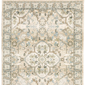 HomeRoots 2' Elegant Beige and Ivory Medallion Runner Rug - Timeless Style for Hallways and Entryways 6'7" x 9'6" 383660