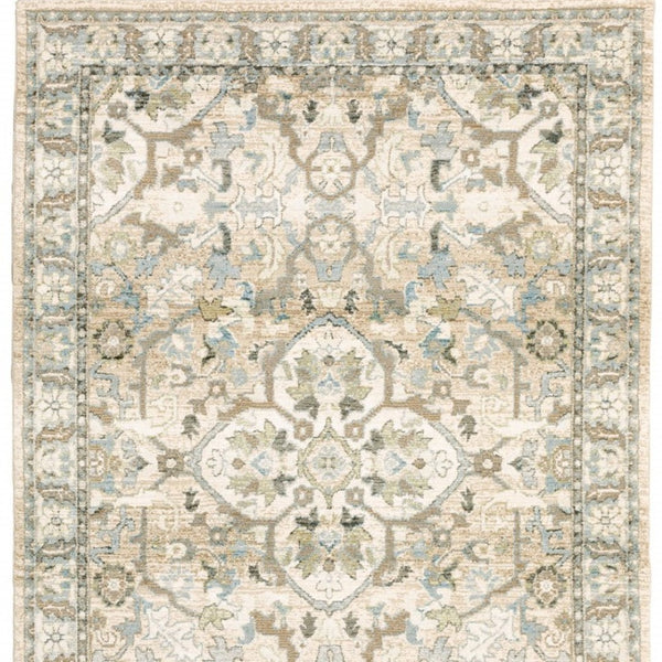 HomeRoots 2' Elegant Beige and Ivory Medallion Runner Rug - Timeless Style for Hallways and Entryways 6'7" x 9'6" 383660