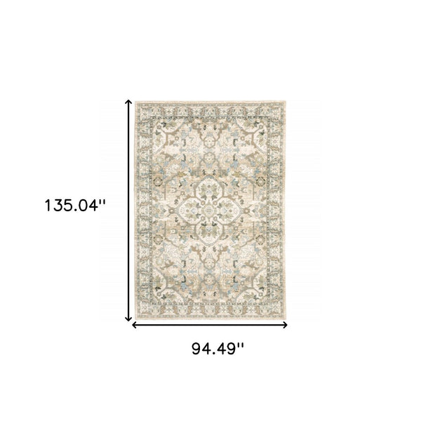 HomeRoots 2' Elegant Beige and Ivory Medallion Runner Rug - Timeless Style for Hallways and Entryways 7'10" x 10'10" 383661