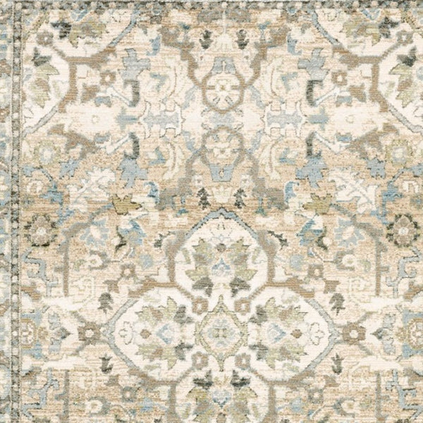 HomeRoots 2' Elegant Beige and Ivory Medallion Runner Rug - Timeless Style for Hallways and Entryways 7'10" x 10'10" 383661