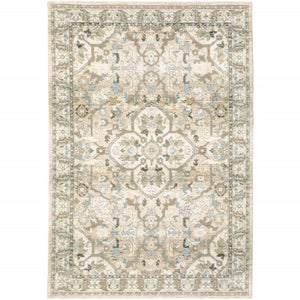HomeRoots 2' Elegant Beige and Ivory Medallion Runner Rug - Timeless Style for Hallways and Entryways 7'10" x 10'10" 383661