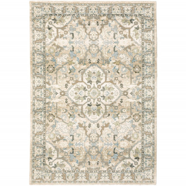 HomeRoots 2' Elegant Beige and Ivory Medallion Runner Rug - Timeless Style for Hallways and Entryways 7'10" x 10'10" 383661