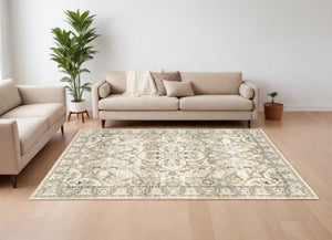 HomeRoots 2' Elegant Beige and Ivory Medallion Runner Rug - Timeless Style for Hallways and Entryways 7'10" x 10'10" 383661