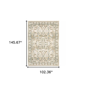 HomeRoots 2' Elegant Beige and Ivory Medallion Runner Rug - Timeless Style for Hallways and Entryways 8'6" x 11'7" 383662