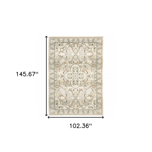 HomeRoots 2' Elegant Beige and Ivory Medallion Runner Rug - Timeless Style for Hallways and Entryways 8'6" x 11'7" 383662