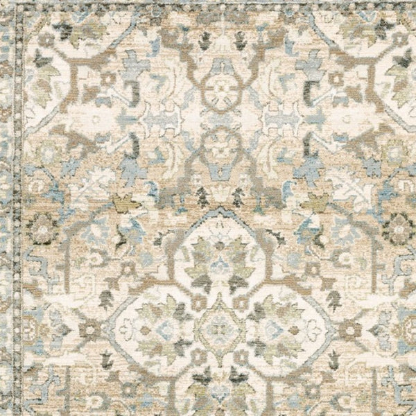 HomeRoots 2' Elegant Beige and Ivory Medallion Runner Rug - Timeless Style for Hallways and Entryways 8'6" x 11'7" 383662