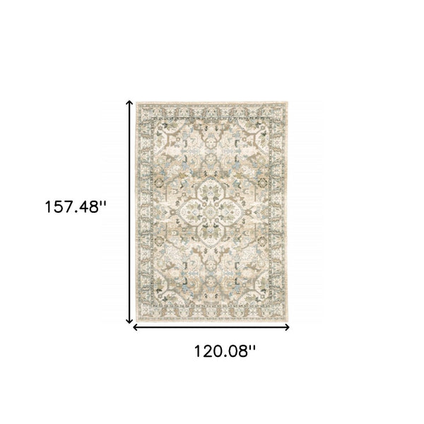 HomeRoots 2' Elegant Beige and Ivory Medallion Runner Rug - Timeless Style for Hallways and Entryways 10' x 13'2" 383663