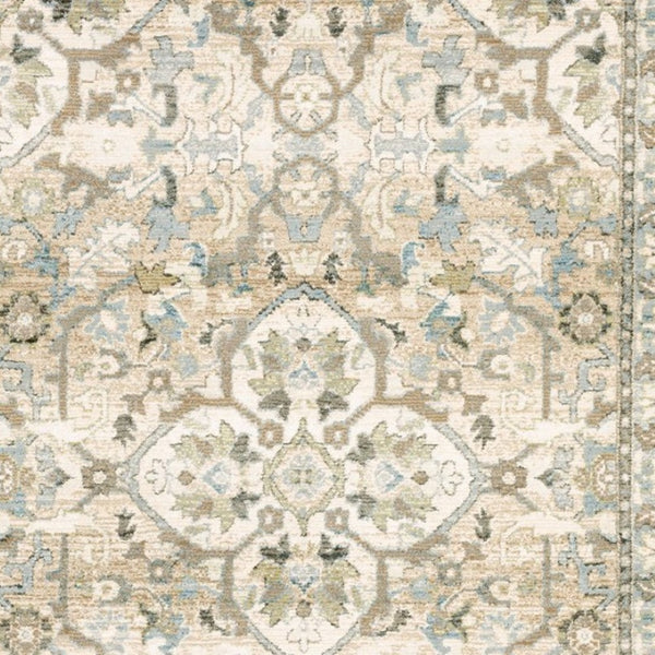 HomeRoots 2' Elegant Beige and Ivory Medallion Runner Rug - Timeless Style for Hallways and Entryways 10' x 13'2" 383663