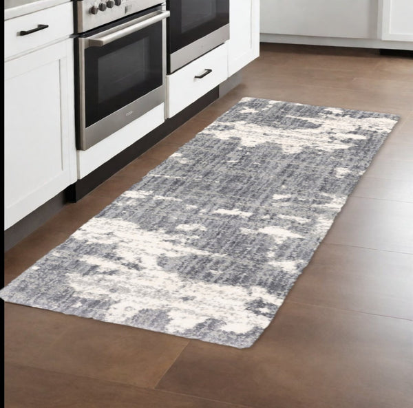 HomeRoots 2' Contemporary Grey and Ivory Distressed Runner Rug - Perfect for Hallways and High-Traffic Areas 2'3" x 7'6" 383664