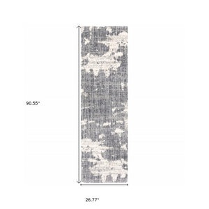 HomeRoots 2' Contemporary Grey and Ivory Distressed Runner Rug - Perfect for Hallways and High-Traffic Areas 2'3" x 7'6" 383664