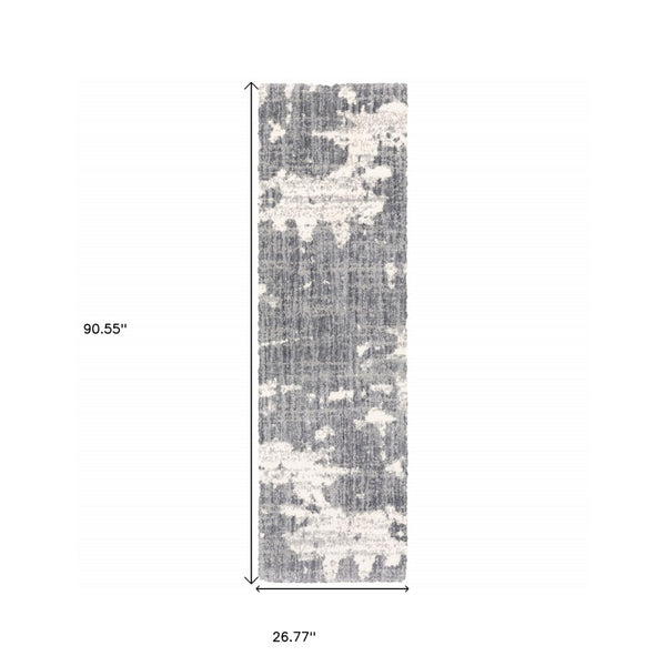 HomeRoots 2' Contemporary Grey and Ivory Distressed Runner Rug - Perfect for Hallways and High-Traffic Areas 2'3" x 7'6" 383664