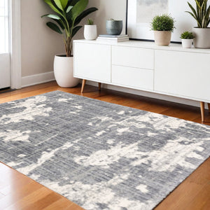 HomeRoots 2' Contemporary Grey and Ivory Distressed Runner Rug - Perfect for Hallways and High-Traffic Areas 3'10" x 5'5" 383665