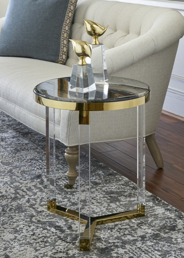 Chelsea House Lovelock Two-Tier Side Table 23"H X 18.75"W Compact Acrylic & Antique Brass Iron Stand, Modern Accent Piece 383666