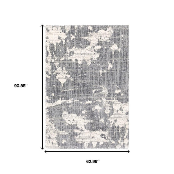 HomeRoots 2' Contemporary Grey and Ivory Distressed Runner Rug - Perfect for Hallways and High-Traffic Areas 5'3" x 7'6" 383666