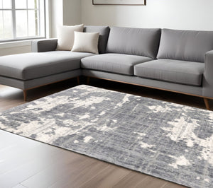 HomeRoots 2' Contemporary Grey and Ivory Distressed Runner Rug - Perfect for Hallways and High-Traffic Areas 6'7" x 9'6" 383667