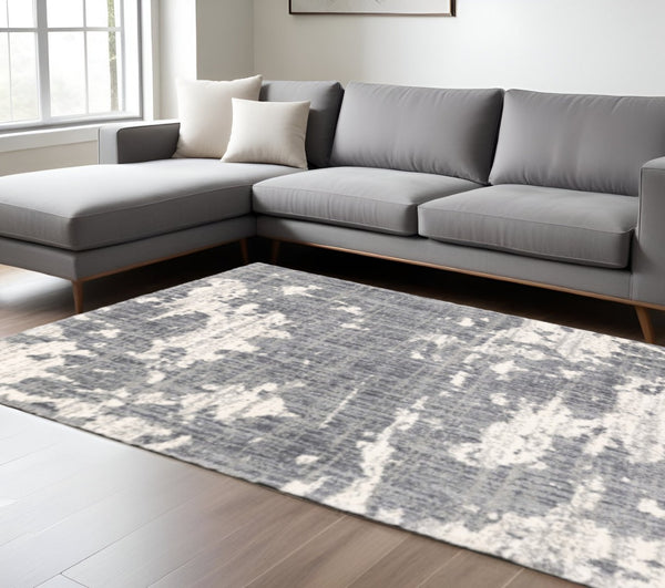 HomeRoots 2' Contemporary Grey and Ivory Distressed Runner Rug - Perfect for Hallways and High-Traffic Areas 9'10" x 12'10" 383669