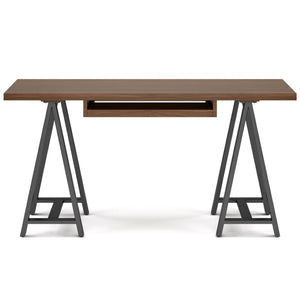 English Elm Sawhorse - Handcrafted Walnut Veneer Desk With Metal Supports For Home Office, Gaming & More B136P159593-GIGA