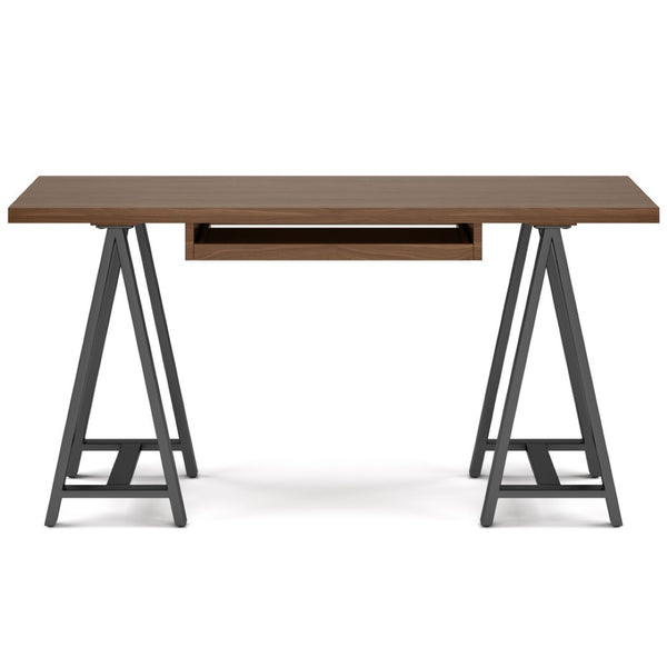 English Elm Sawhorse - Handcrafted Walnut Veneer Desk With Metal Supports For Home Office, Gaming & More B136P159593-GIGA