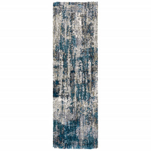 HomeRoots 2' X 8' Gray Skies Runner Rug - Abstract Teal Blue & Cloud Gray Design for Stylish Indoor Spaces 2'3" x 7'6" 383670