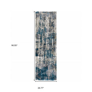 HomeRoots 2' X 8' Gray Skies Runner Rug - Abstract Teal Blue & Cloud Gray Design for Stylish Indoor Spaces 2'3" x 7'6" 383670