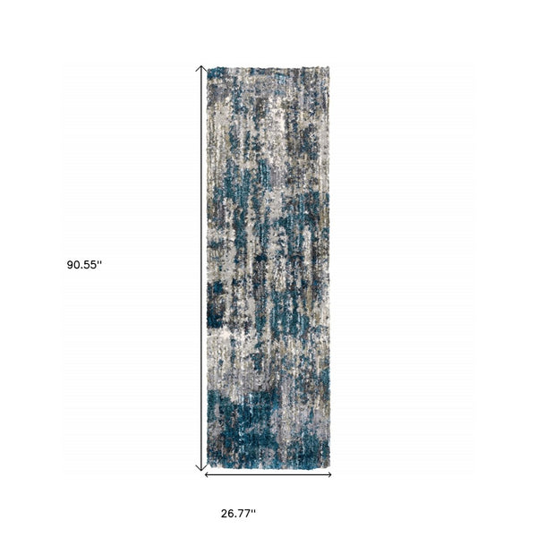 HomeRoots 2' X 8' Gray Skies Runner Rug - Abstract Teal Blue & Cloud Gray Design for Stylish Indoor Spaces 2'3" x 7'6" 383670