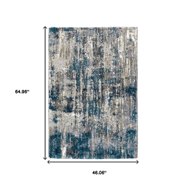 HomeRoots 2' X 8' Gray Skies Runner Rug - Abstract Teal Blue & Cloud Gray Design for Stylish Indoor Spaces 3'10" x 5'5" 383671
