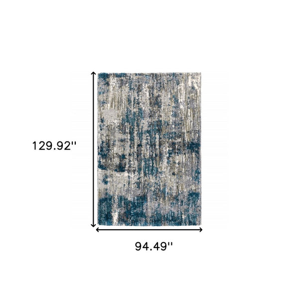HomeRoots 2' X 8' Gray Skies Runner Rug - Abstract Teal Blue & Cloud Gray Design for Stylish Indoor Spaces 7'10" x 10'10" 383674