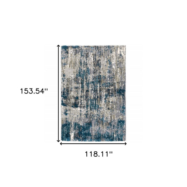 HomeRoots 2' X 8' Gray Skies Runner Rug - Abstract Teal Blue & Cloud Gray Design for Stylish Indoor Spaces 9'10" x 12'10" 383675