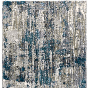 HomeRoots 2' X 8' Gray Skies Runner Rug - Abstract Teal Blue & Cloud Gray Design for Stylish Indoor Spaces 9'10" x 12'10" 383675