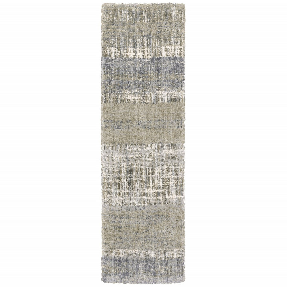 HomeRoots 2' Grey and Ivory Abstract Lines Runner Rug - Modern Vintage Style for Hallways and Living Spaces 2'3" x 7'6" 383676