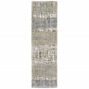 HomeRoots 2' Grey and Ivory Abstract Lines Runner Rug - Modern Vintage Style for Hallways and Living Spaces 2'3" x 7'6" 383676