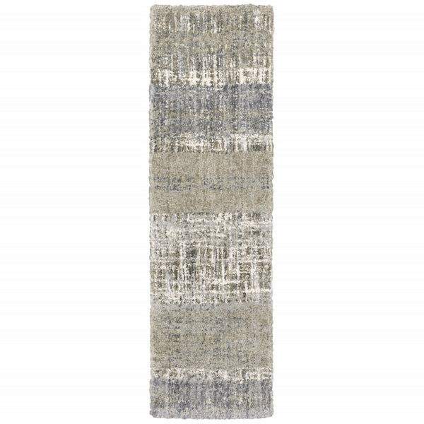HomeRoots 2' Grey and Ivory Abstract Lines Runner Rug - Modern Vintage Style for Hallways and Living Spaces 2'3" x 7'6" 383676