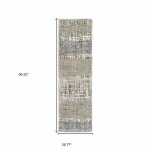 HomeRoots 2' Grey and Ivory Abstract Lines Runner Rug - Modern Vintage Style for Hallways and Living Spaces 2'3" x 7'6" 383676